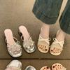 Fashion Med Square heel Slippers Casual Shoes Slipers Women Slides Butterfly-Knot Block Luxury 2025 Silver Butterfly-knot Slippers Casua
