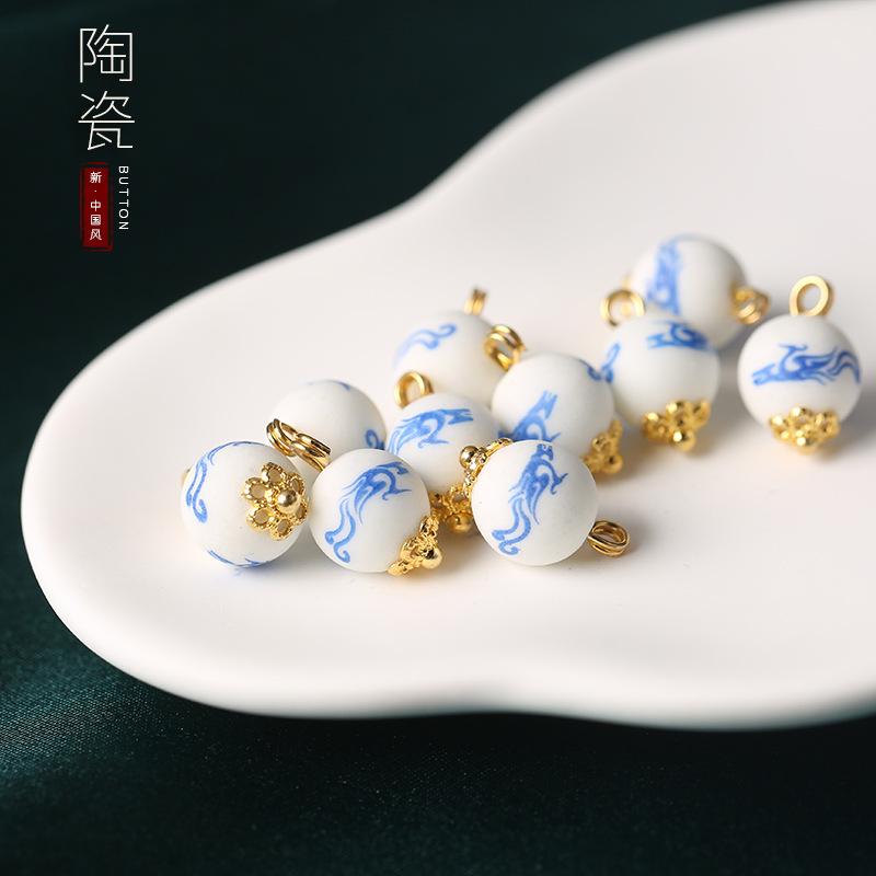 Ceramic Beads Buttons Blue And White Porcelain Decorative Buttons Chinese National Style Retro Cheongsam Buttons Hanfu Tang Suit Shirt Buttons
