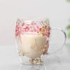 350ml Double Wall Glass Coffee Mug with Handles Clear Milk Cups Gifts Glass Cup Fill Artificial Simulation Flowers Teacup Gift