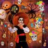 Pasimy Day of The Dead Bulletin Board Set Colorful Sugar Skull Classroom Decorations Mexican Dia De Los Muertos Cutouts with 3D Paper Flowers for