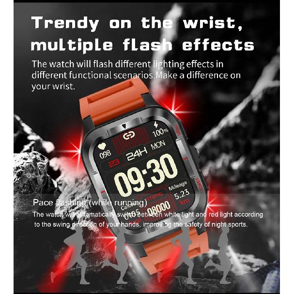 Military Grade SmartWatch Men LED flashlight Waterproof Sports Fitness Tracker Health Monitor BT Call Smartwatch For Android iOS