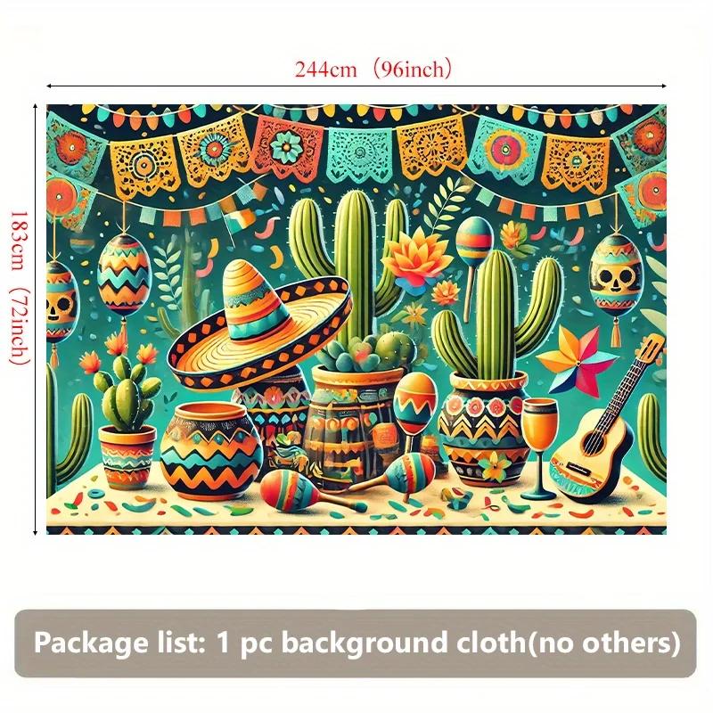 Cheerful decoration | Luminous Mexican 2D background banner 1 piece festive polyester wall covering with sombrero motif DJH
