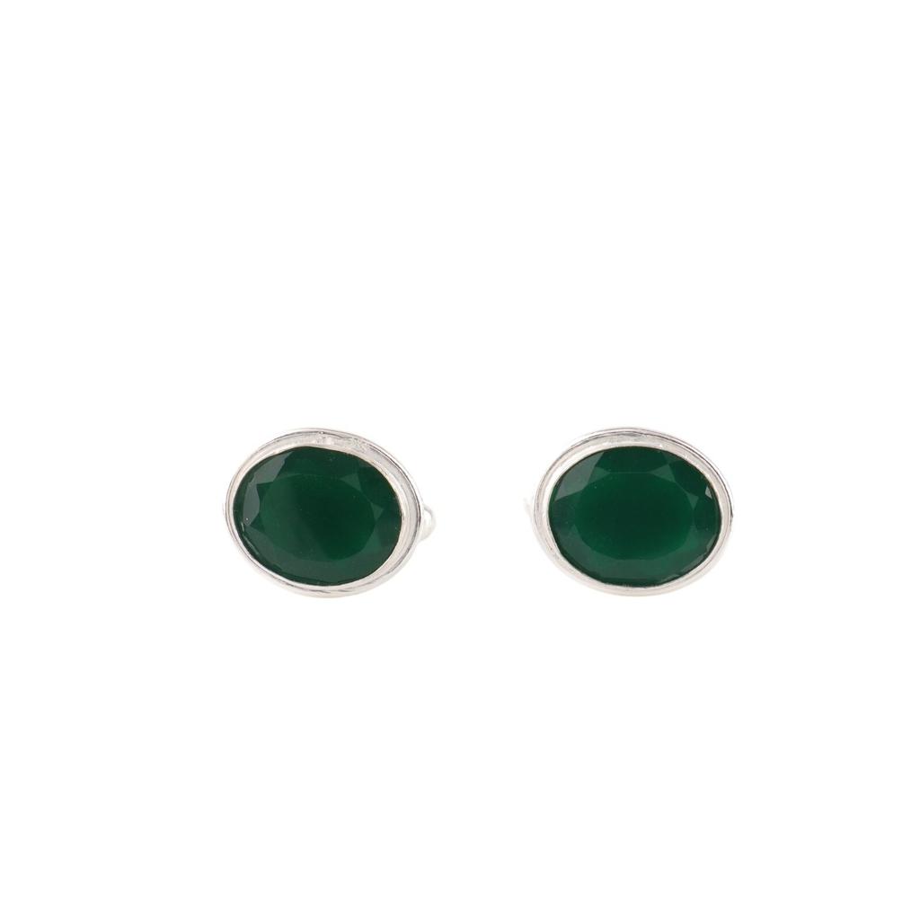 Natural Green Onyx Gemstone 925 Solid Silver Handcrafted Jewelry Cufflinks0.59" CL-2-18