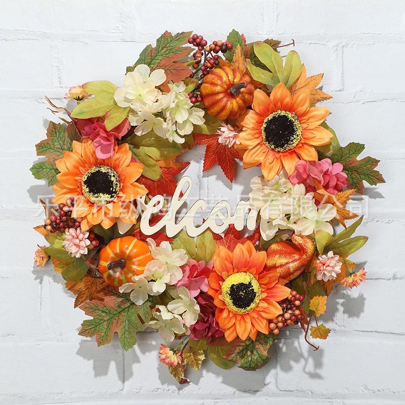 Artificial Maple Leaf Garland With Pumpkin Decor Halloween Door Hanging Party Decoration