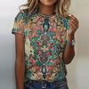 T-shirt con Grafiche Floreali Stile Etnico Stampa 3D Donna Girocollo Manica Corta T-shirt Y2k Harajuku Magliette Oversize Top Abbigliamento Femminile