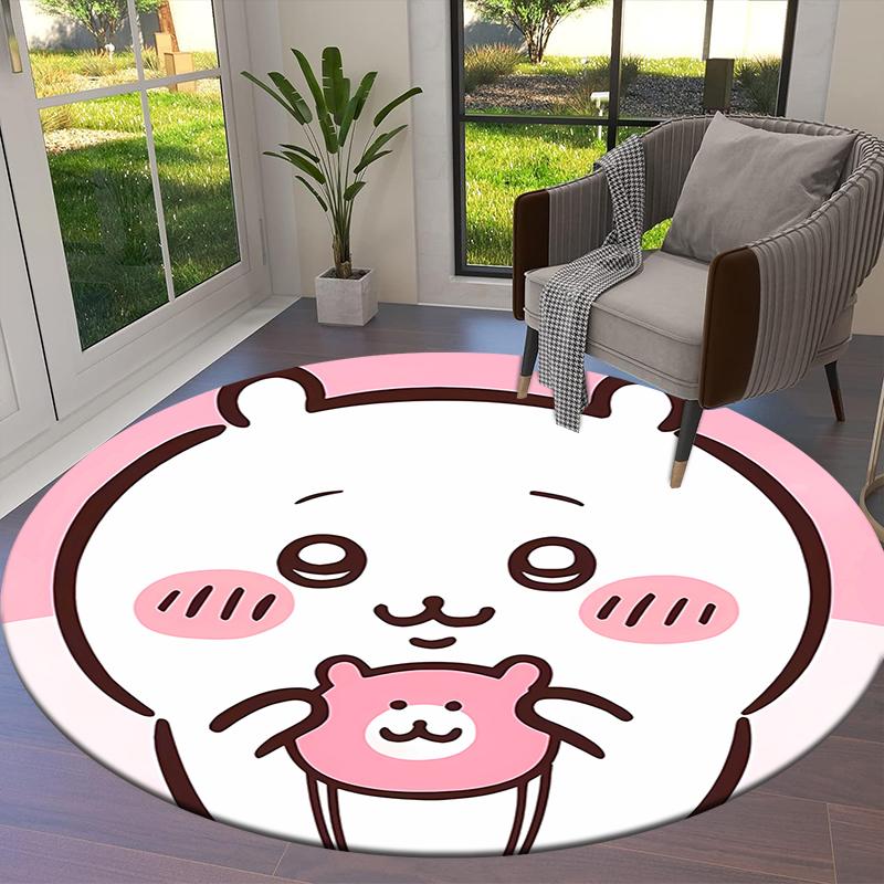 Chiikawa runder Teppich, Teppich für Wohnzimmer Schlafzimmer Sofa Spielzimmer Dekor, rutschfeste Bodenmatte