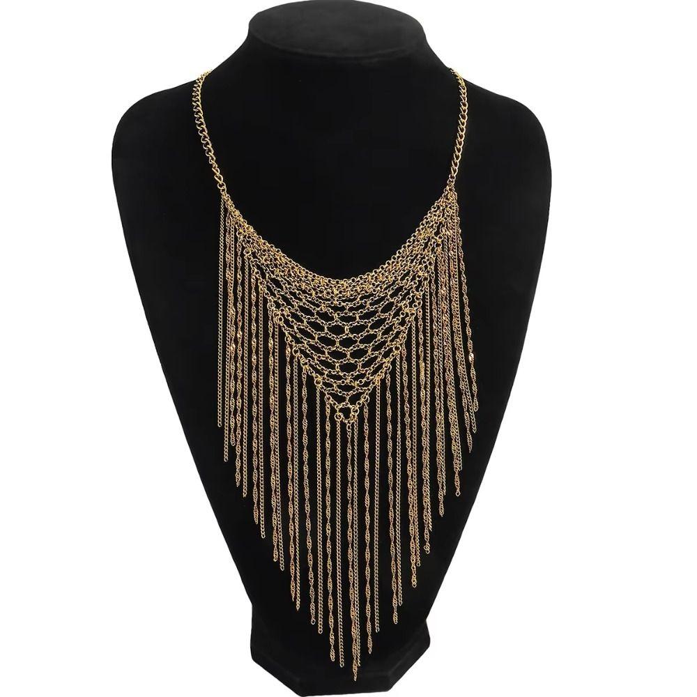 Waterproof Multi-Layer Tassel Necklace Non Tarnish Multi Strand Chain Necklace Light Luxury Style