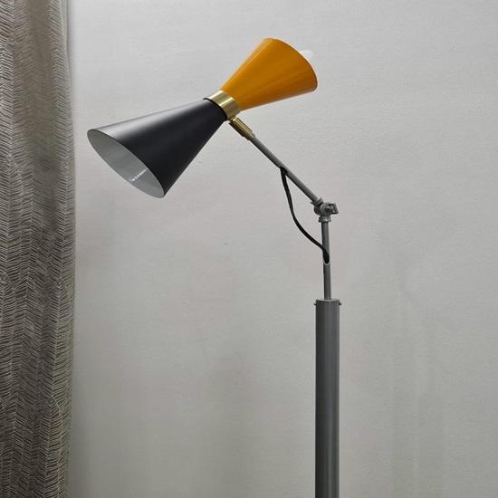 Mid Century Italian Stilnovo Adjustable Floor Lamp, Black Amber Brass, 210.82 cm Dual Tone