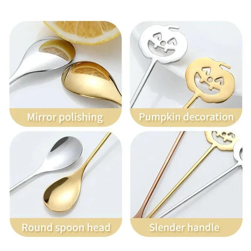 Halloween Pumpkin Head Stainless Steel Teaspoons Coffee Spoon Dessert Tea Sugar Scoop for For Home Kitchen Halloween Party Gifts