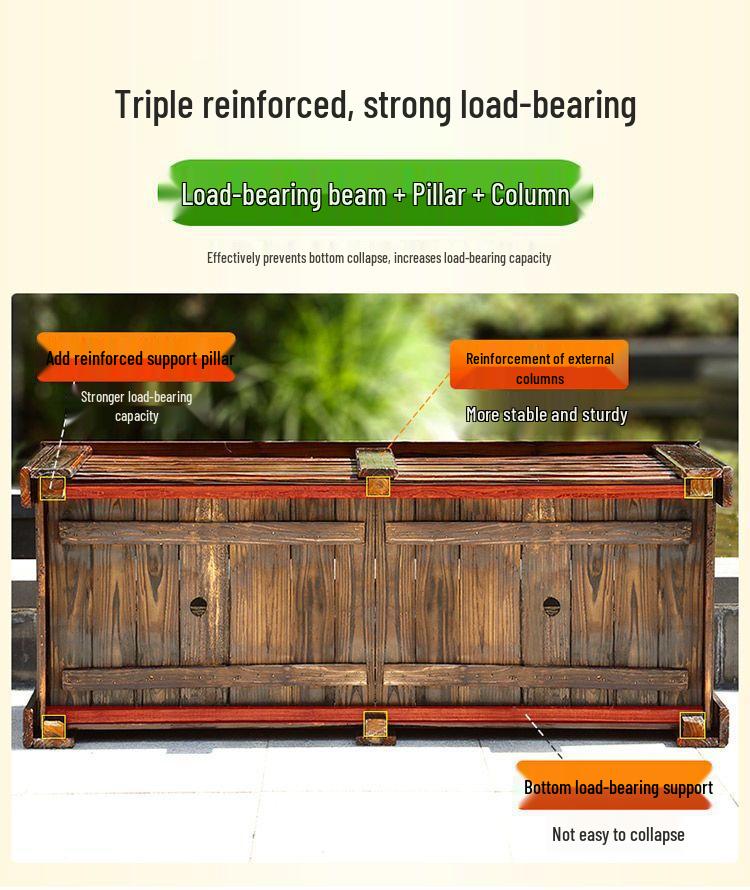 Large Outdoor Rectangular Wooden Planter Box for Flowers and Vegetables