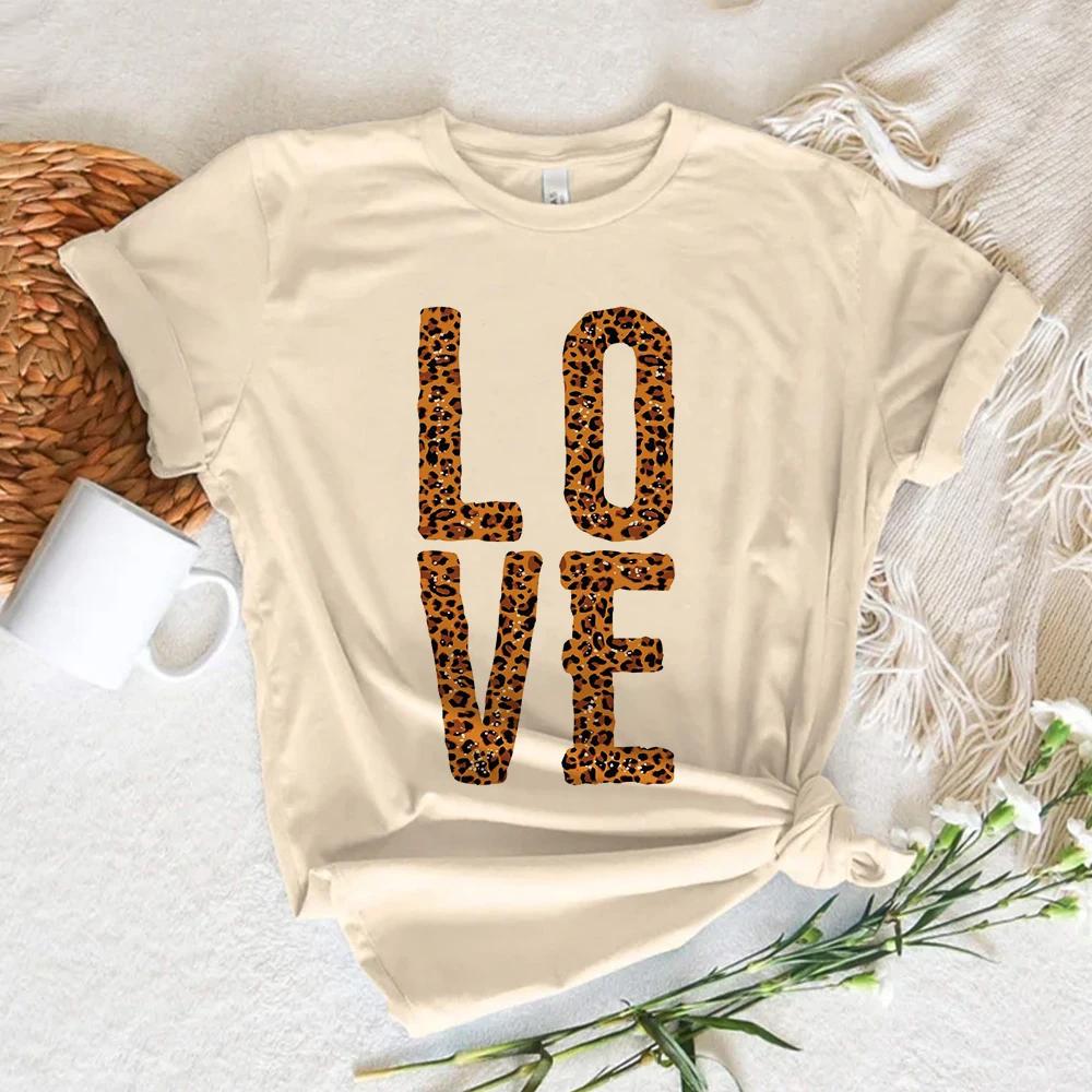 Leopard Print Love Top Women Funny Summer Girl Designer Clothes Summer Casual Short Sleeves  Tops Kawaii Women Tshirt Streetwear