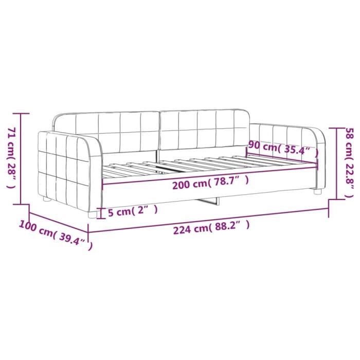 VidaXL Lit de repos gris clair 90x200 cm velours 354058