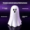 Home Decor Accent Ceramic Hollow Ghost Night Light, Cute Halloween LED Glow Lights Lamp, White Ceramics Figurine for Holiday Party Decoration