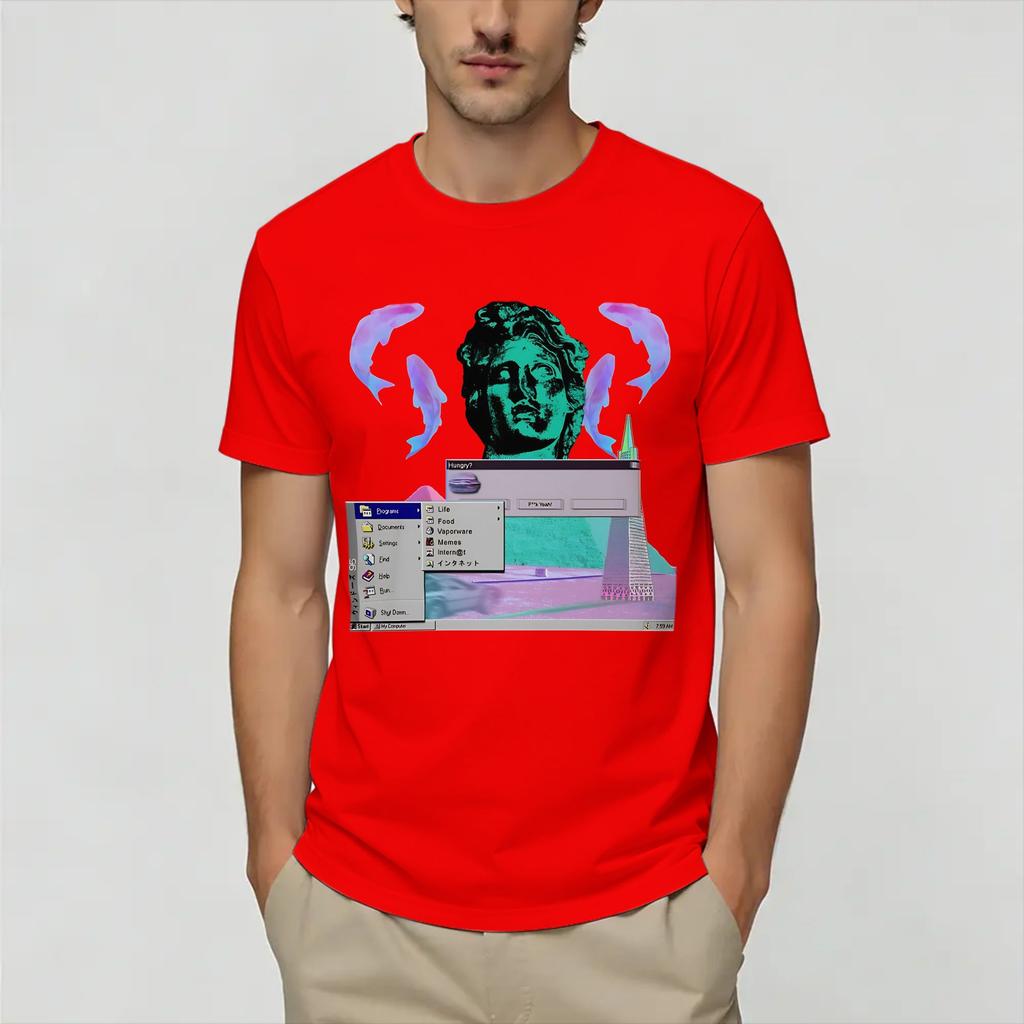 Frutiger Aero World Vaporwave TShirt Unisex Vintage Pure Cotton Tees O Neck Short Sleeve T Shirt Plus Size Clothing