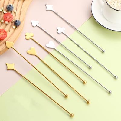 Stainless Steel Mixing Stick Spade Heart Diamond Club Shaped Cute Fruit Swizzle Stirrers