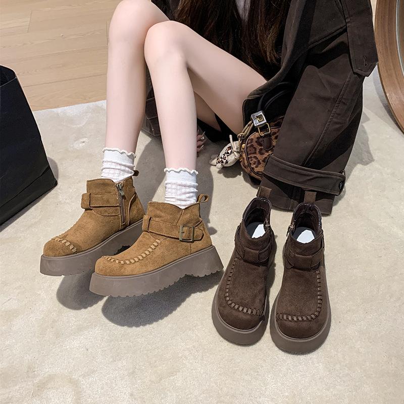 Faux Leather Platform Martin Boots Women's 2025 Autumn New Versatile Height Increase Lightweight Fashion Comfortable One-pedal Short Boots