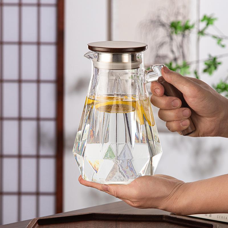 Diamond Cold Water Kettle Household Hospitality Walnut Large Capacity Cold Water Kettle Juice High Borosilicate Glass Cold Water Kettle