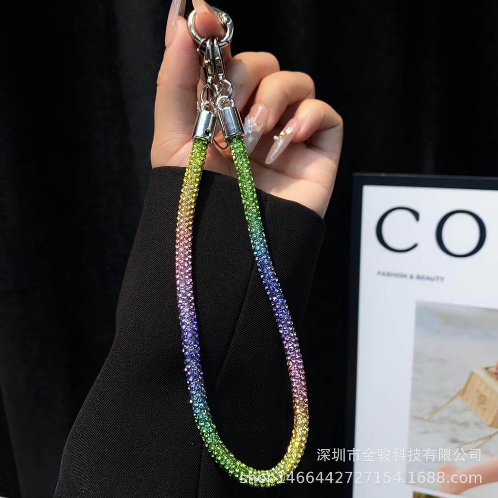 Light Luxury Phone Lanyard New Simple Rhinestone Double Buckle Phone Pendant Keychain Anti-Lost Rope Fashion Hanging Chain Wholesale