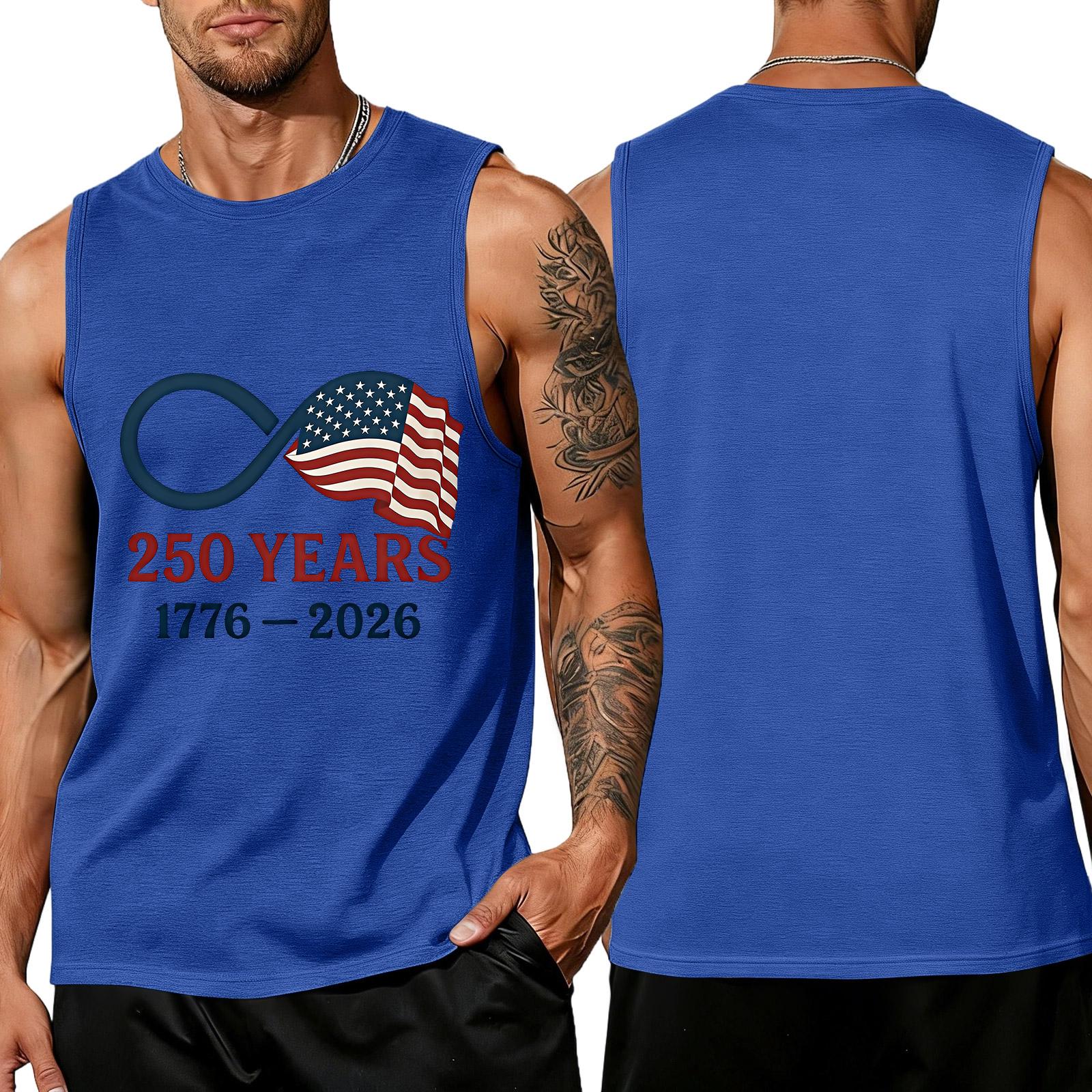 

Men s Sleeveless Crew Neck Tank Top with Flag Print 250 Years Anniversary Athletic Fit Shirt XXL синий