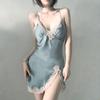 New sexy nightgown women's spring summer suspender ice silk pajamas sex dress loungewear