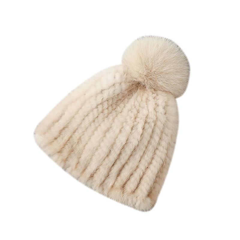 New Children's Mink Hair Hat Thickened Wool Braided Fur Hat Fox Hairball Ear Hat Winter Warm Hat