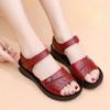 Real Leather Flat Sole Middle Aged And Elderly Sandals Women Summer New Thick Sole Non Slip One Word Velcro Casual Sandals