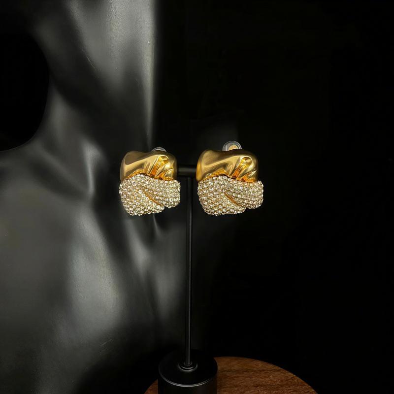 High-End Niche Rhinestone Alloy Earrings: Light Luxury Studs & Ear Clips