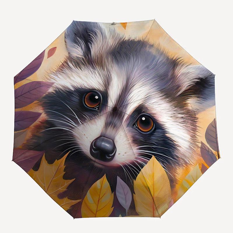 1pc Autumn Leaves Raccoon Art Print, Perfect for Outdoor Umbrellas, Festive Gifts, and Daily Use!R083