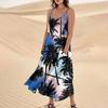 Women's Casual V Neck Hawaiian Print Sleeveless Pocket Suspender Dress