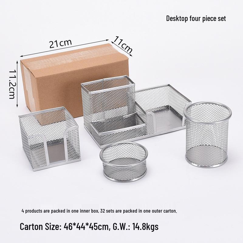 Iron Mesh Multifunctional Pen Holder - Creative Desktop Stationery Organizer for Office & Student Use