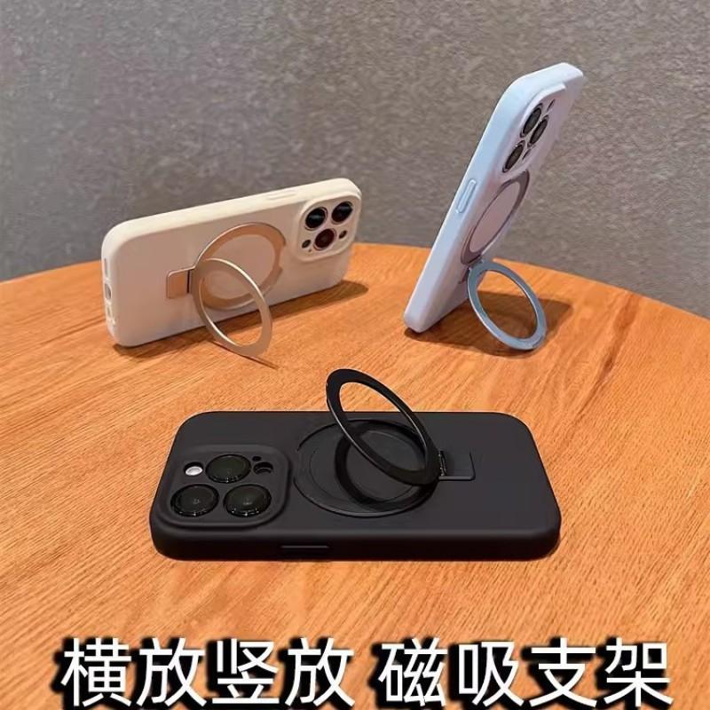 Magnetic Liquid Silicone Phone Case With Kickstand IPhone 17 Pro Max 16 15 Series Shockproof Anti-Slip Stand Cover