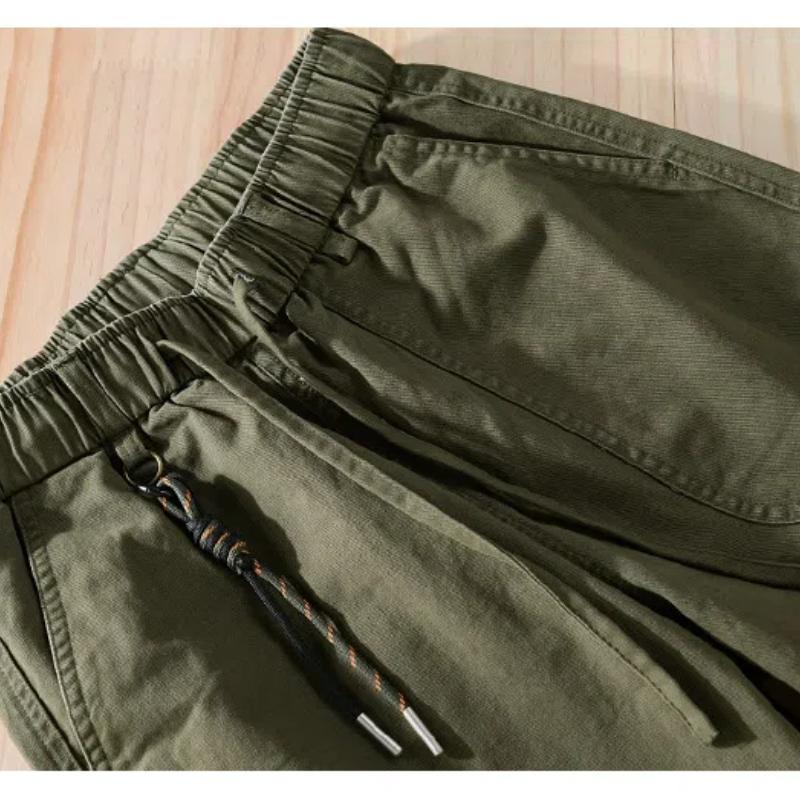 American Cargo Pants Autumn Pure Cotton Comfortable Casual Men Pants Elastic Waist Black Ankle Tied Pant Vintage Men Trousers