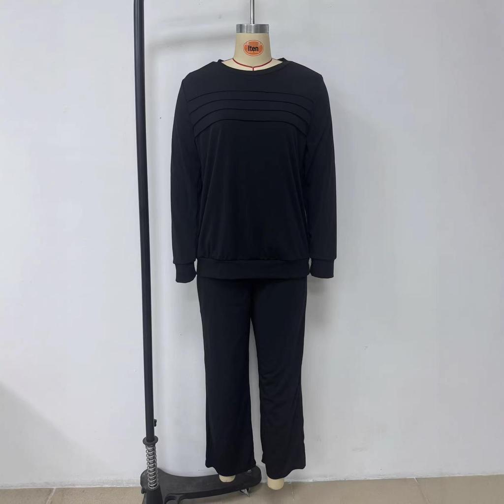 2025 Women's Set: Long Sleeve, Elastic Waist, Wide Leg Pants - Autumn/Winter Casual Wear