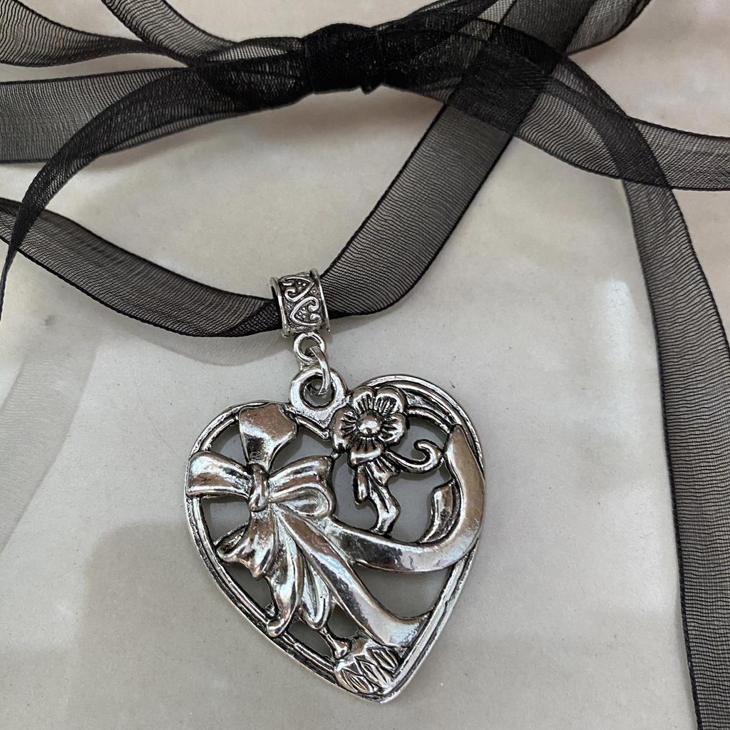 Heart Necklace Black Rope Necklace Punk Collar For Girl Streetwear Chocker
