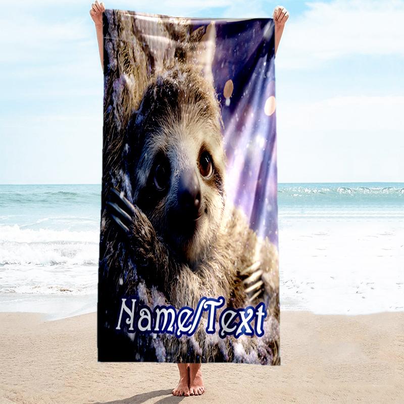 1PC Custom Name Winter Sloth Adventure Beach Towel Highly Absorbent And Sand-Resistant Towel for Swimming, Pool, Yoga, And Travel Lightweight
