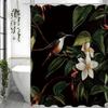 White Floral Hummingbird Leaf Shower Curtain, Bathroom Decorative Shower Curtain, Waterproof Shower Curtain with Hooks