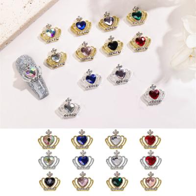 10Pcs Shiny Love Heart Nail Rhinestone Multicolor Alloy Crown Nail Charms Jewelry Accessories Phone Case Ornaments DIY Nail Art Decoration
