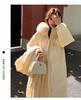 Women's Mid-Length Down Jacket, 2025 Winter, Horn Button Design, Fur Collar, Thickened, Loose Fit Coat.