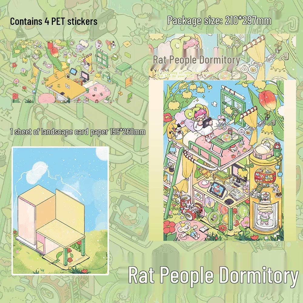 4 Large PET Sheets: Dormitory Scenery Stickers for DIY Miniature House & Journals