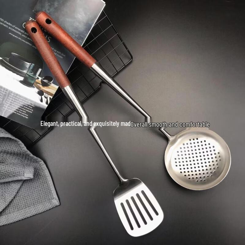 Zhishi Thickened & Lengthened Stainless Steel Spatula with Wooden Handle