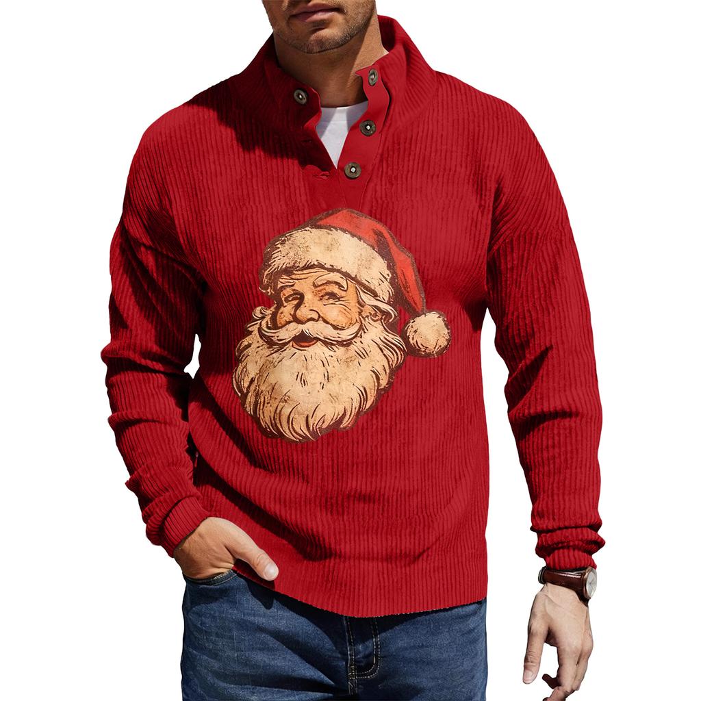 Męska koszula sztruksowa zapinana na guziki z nadrukiem świątecznym