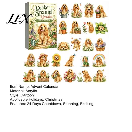 Advent Calendar Dog Calendars 2026, 24 Days Christmas Countdown with 2D Acrylic Cute Theme Decor Ornament, Collectible Animal Figures for Holiday Tree