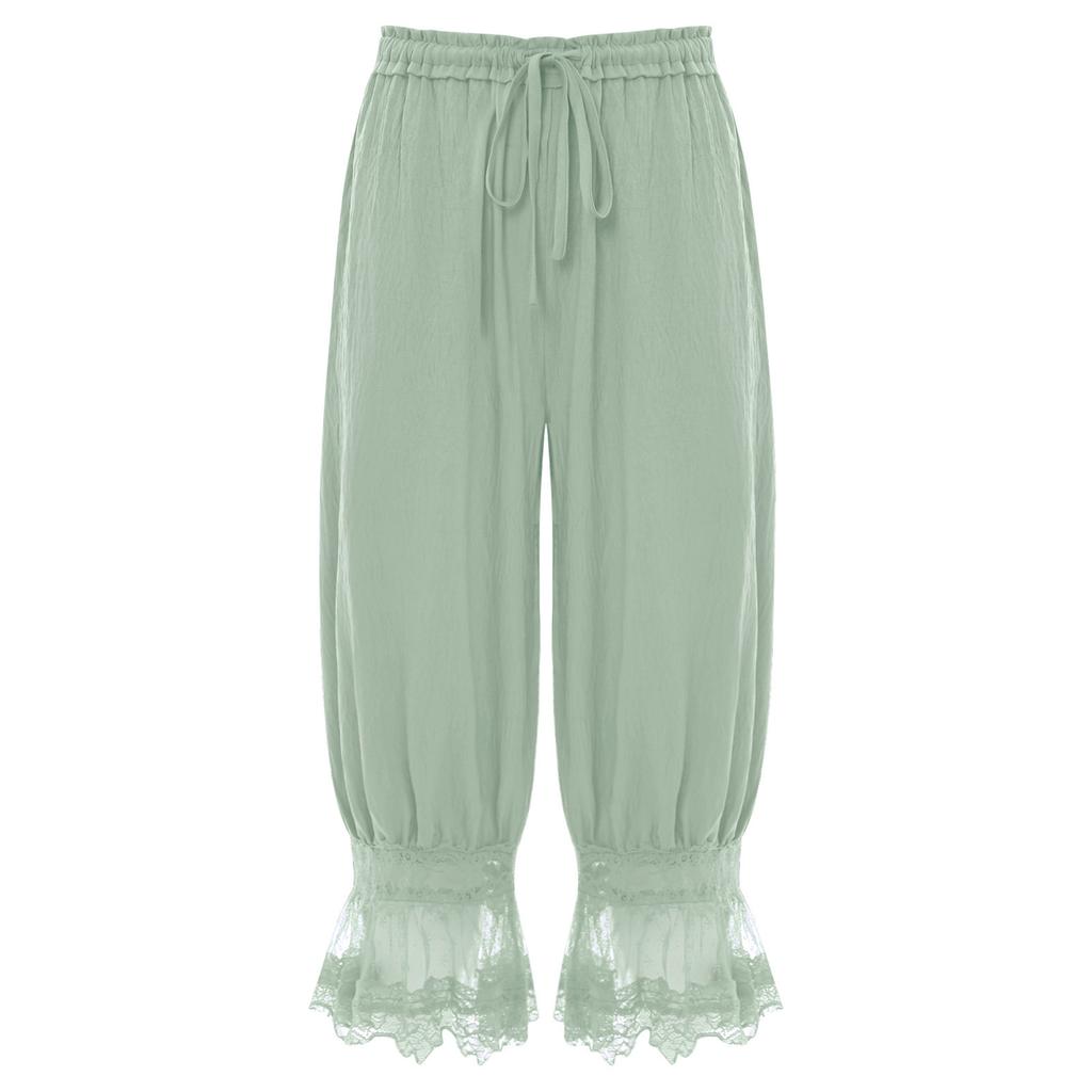 Womens Long Bloomers Loungewear Loose Harem Pants Elastic Waist Drawstring Medieval Style Midi Pants