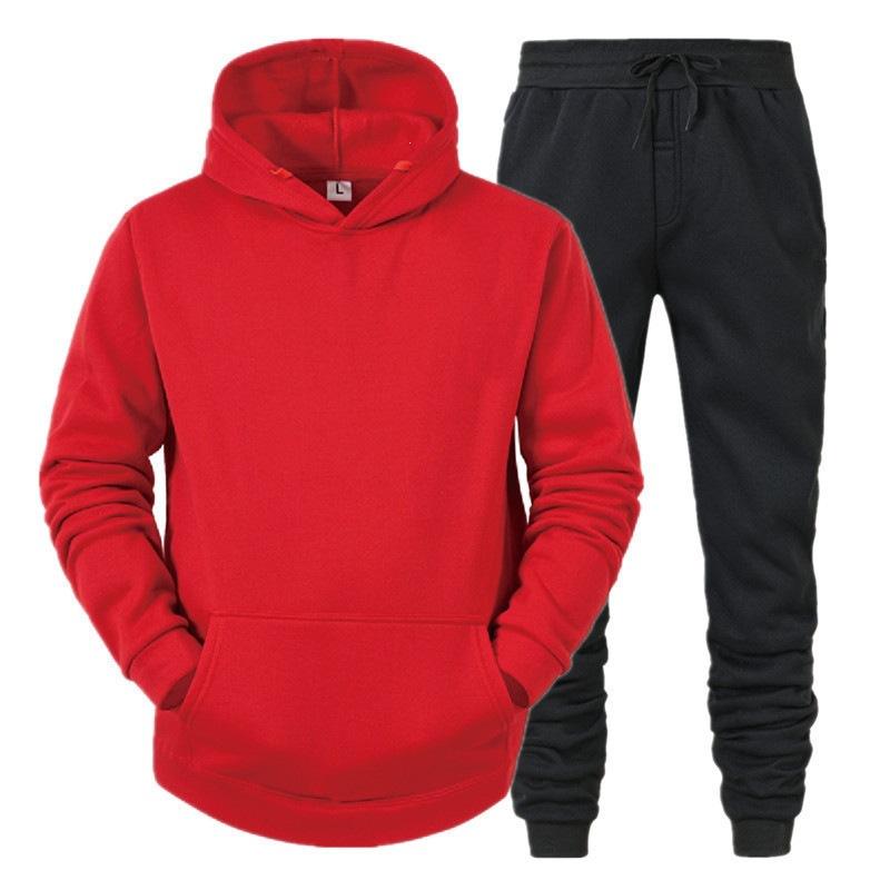 Autumn and winter men's hooded pullover sweater set casual sports hoodie sweater trousers two-piece set