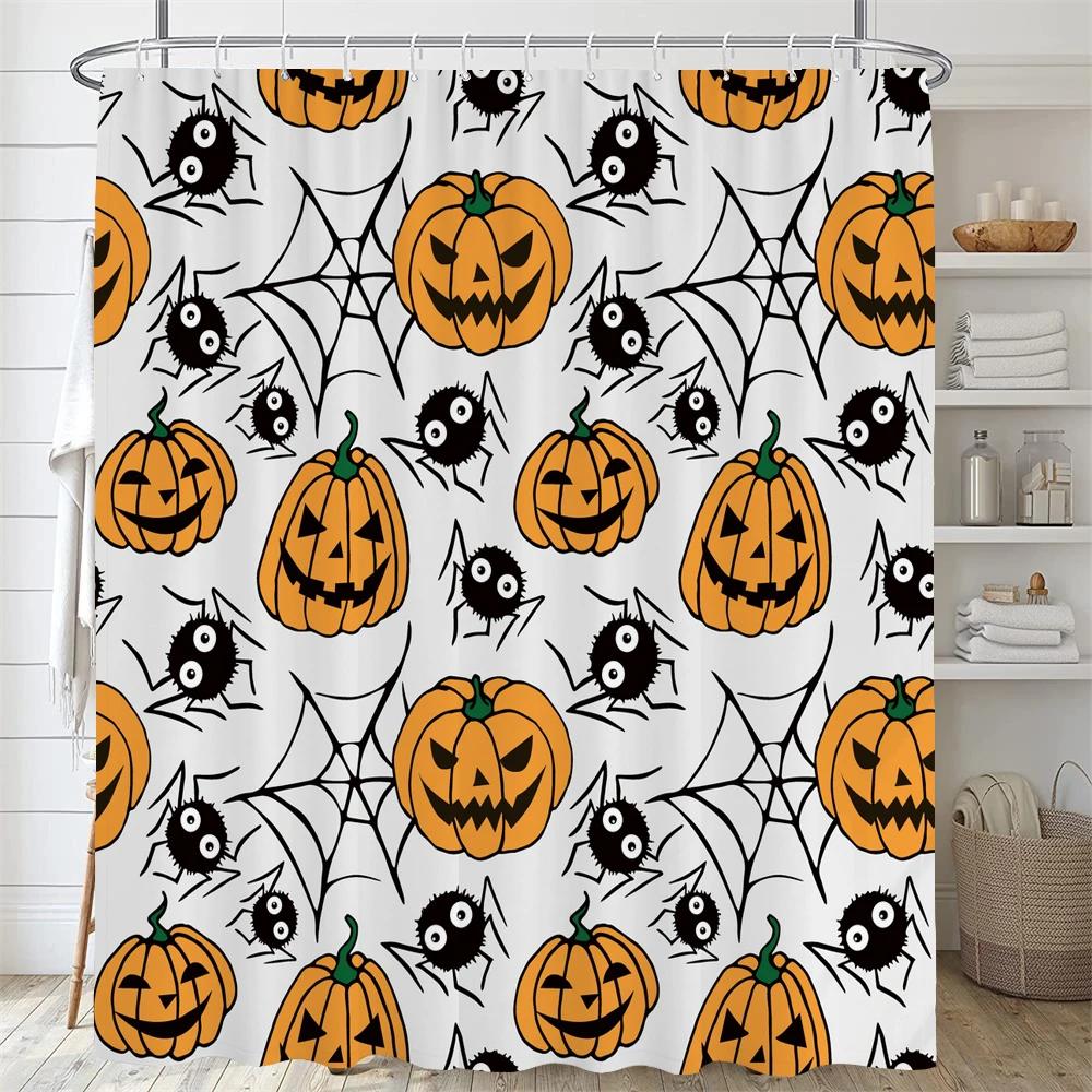 Halloween Shower Curtain Horror Wizard Pumpkin Cat Castle Bath Curtains Home Bathroom Bathtub Decoration Waterproof With Hooks