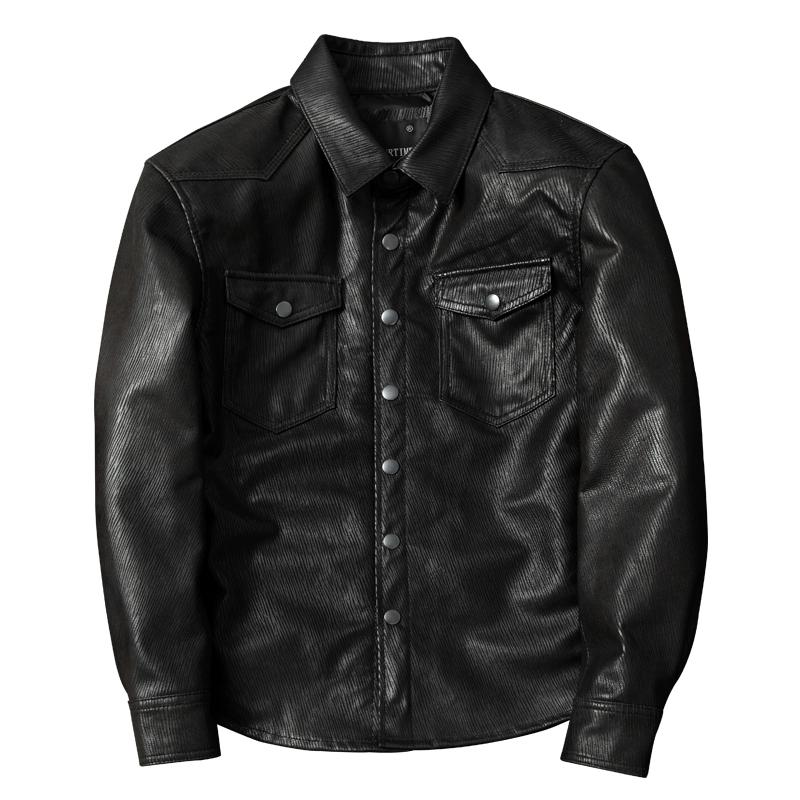 Ultra Soft Sheepskin Leather Jacket Men Slim Fit Shirt Collar Trendy Short Spring Autumn