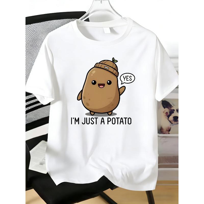 Kids Crewneck Short Sleeve T-Shirt, Moisture Wicking Breathable Potato Print 110 белый