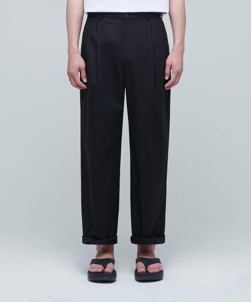 MUSINSA STANDARD Cotton Linen Two-Tuck Wide Pants [Black]