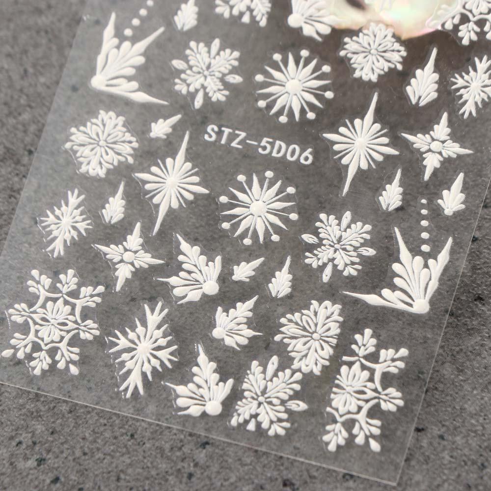 White Snow Christmas DIY Nail Art Decoration Nail Art Stickers 5D Nail Decals Manicure Design
