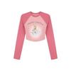 2KWEIRD Crop Tops Korean Woman Tshirts O-neck Long Sleeve Contrast Color Tunic Tees Fashion Casual Sweet Y2k T Shirt